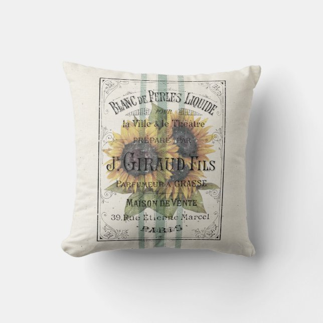 Vintage Sonnenblumen Grain Sack Kissen (Vorderseite)