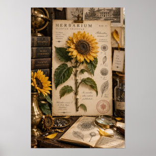 Vintage-Sonnenblumen-Herbarium-Studien-Wandkunst Poster