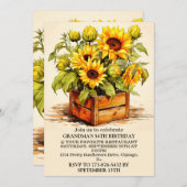 Vintage Sonnenblumen-Illustration Art Geburtstagsp Einladung (Vorne/Hinten)