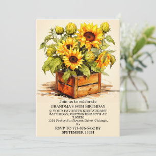 Vintage Sonnenblumen-Illustration Art Geburtstagsp Einladung