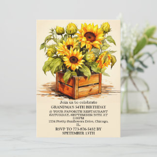 Vintage Sonnenblumen-Illustration Art Geburtstagsp Einladung