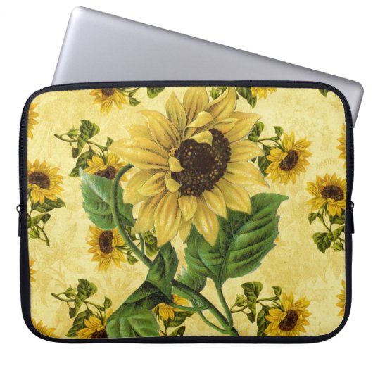 Vintage Sonnenblumen Laptopschutzhülle (Vorderseite)