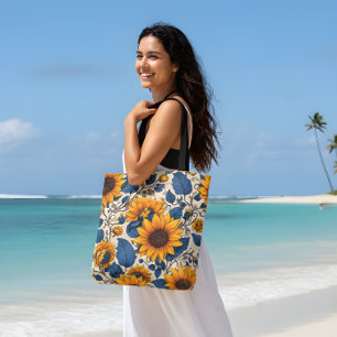 Vintage-Sonnenblumen Marineblaue Floral Tasche