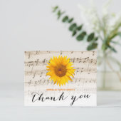 Vintage Sonnenblumen & Musikblatt Hochzeit Vielen  Postkarte (Stehend Vorderseite)