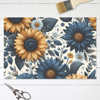 Vintage Sonnenblumen Navy Blue Daisies Decoupage Seidenpapier