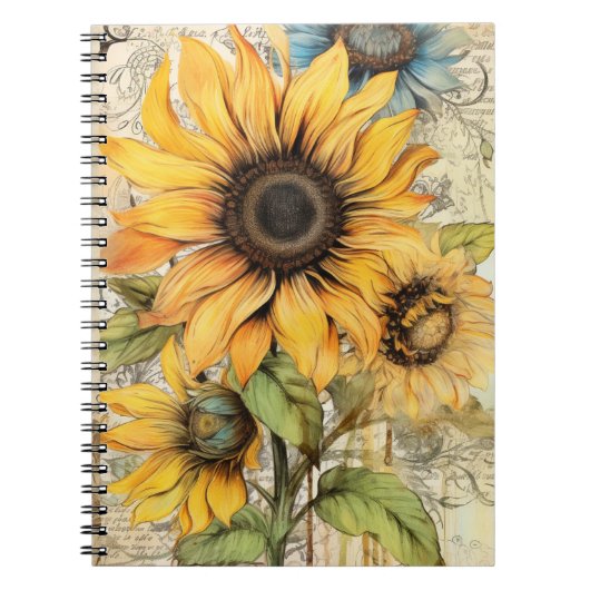 Vintage-Sonnenblumen. Notizblock (Vorderseite)