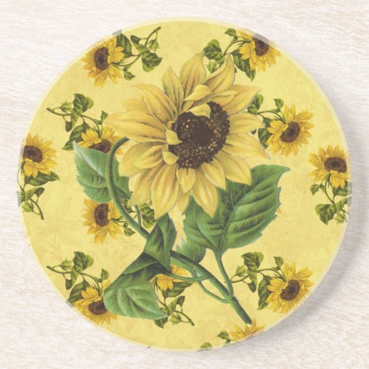 Vintage Sonnenblumen Sandstein Untersetzer (Vorne)