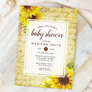 Vintage-Sonnenblumen-Schrift Baby Shower Einladung