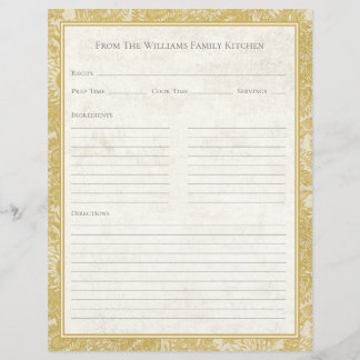 Vintage-Sonnenblumen-Toile Gold Rezept-Papierblatt