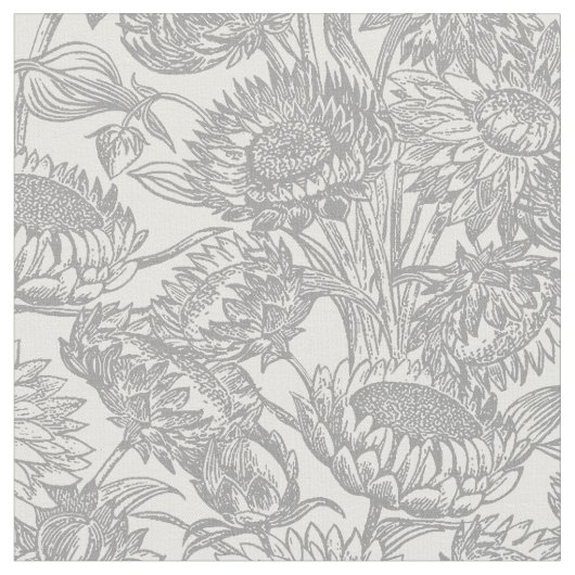 Vintage Sonnenblumen Toile Grau Stoff (Nahaufnahme)