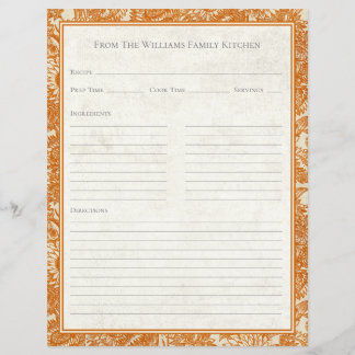 Vintage-Sonnenblumen-Toile Orange Rezept-Papierbla