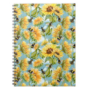 Vintage-Sonnenblumen- und Bienen-Nahtloses Muster Notizblock