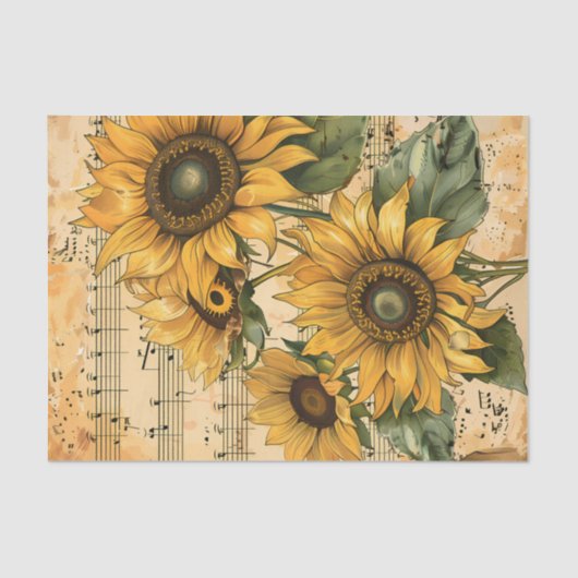 Vintage Sonnenblumen und Blumen Seidenpapier (Vorderseite)