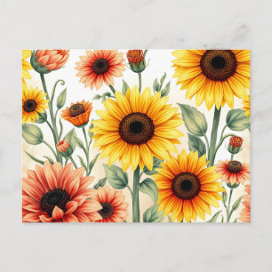 Vintage Sonnenblumen und Botanische Marigolds Postkarte