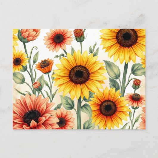 Vintage Sonnenblumen und Botanische Marigolds Postkarte (Vorderseite)