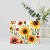 Vintage Sonnenblumen und Botanische Marigolds Postkarte (Stehend Vorderseite)
