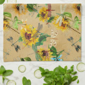 Vintage Sonnenblumen und Libellen Geschirrtuch (Gefaltet)