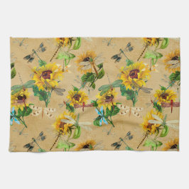 Vintage Sonnenblumen und Libellen Geschirrtuch