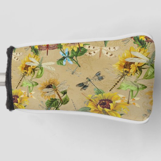 Vintage Sonnenblumen und Libellen Golf Headcover (Vorderseite)