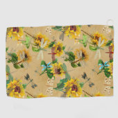 Vintage Sonnenblumen und Libellen Golfhandtuch (Horizontal)
