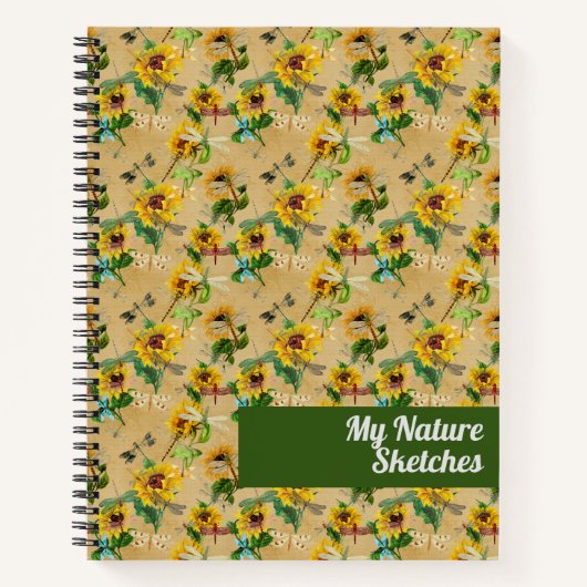 Vintage Sonnenblumen und Libellen Sketchbook Notizblock (Vorderseite)