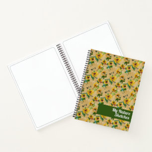 Vintage Sonnenblumen und Libellen Sketchbook Notizblock