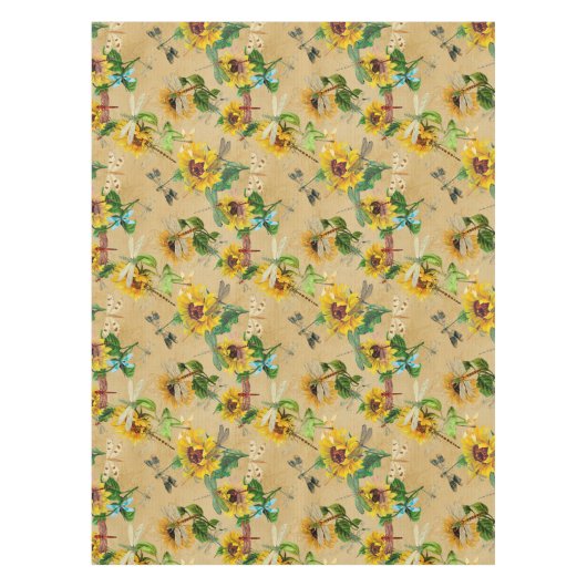 Vintage Sonnenblumen und Libellen Tischdecke (Vorderseite)