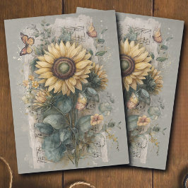 Vintage-Sonnenblumen- und Musikephimere-Decoupage Seidenpapier