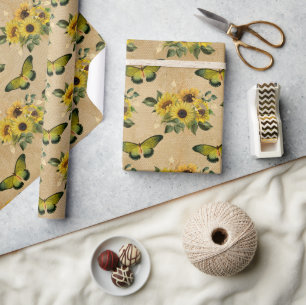Vintage Sonnenblumen und Schmetterlinge Umschlagpa Geschenkpapier