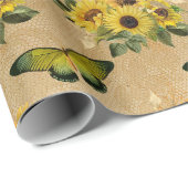 Vintage Sonnenblumen und Schmetterlinge Umschlagpa Geschenkpapier (Rolleneckpunkt)