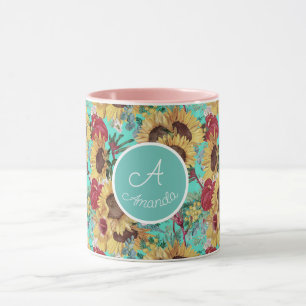 Vintage Sonnenblumen und tropische Wildblumen im S Tasse