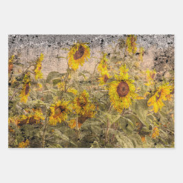 Vintage Sonnenblumenfelgelbe Grunge Textur Geschenkpapier Set