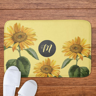 Vintage Sonnenblumenillustration erste Badmatte Badematte