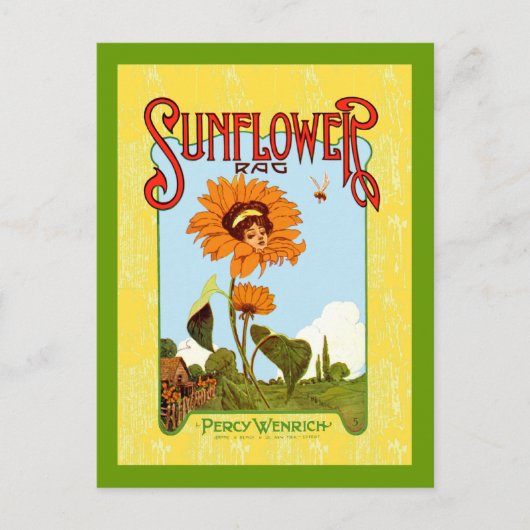 Vintage Sonnenblumenmusik Postkarte (Vorderseite)