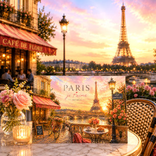 Vintage-Sonnenuntergang-Aquarell-Paris-Frankreich- Feiertagspostkarte