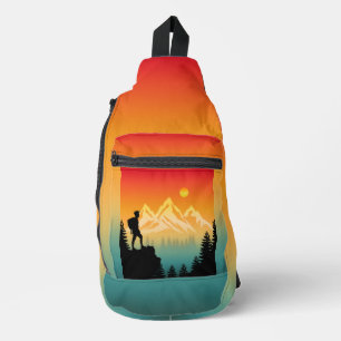 Vintage-Sonnenuntergang-Camping-Wandern-Bergsteige Crossbody Bag