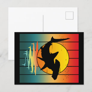 Vintage-Sonnenuntergang-Hammerhai Postkarte