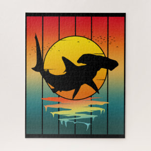 Vintage-Sonnenuntergang-Hammerhai Puzzle