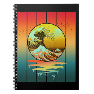 Vintage-Sonnenuntergang Japanische Kanagawa-Welle Notizblock
