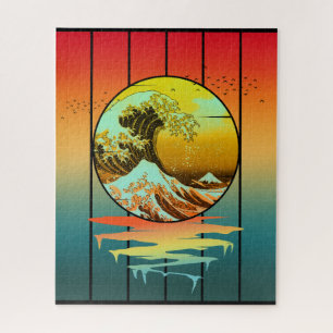 Vintage-Sonnenuntergang Japanische Kanagawa-Welle Puzzle