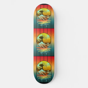 Vintage-Sonnenuntergang Japanische Kanagawa-Welle Skateboard
