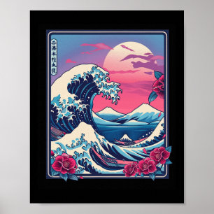 Vintage-Sonnenuntergang Naturliebhaber japanische  Poster