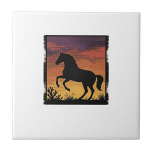Vintage-Sonnenuntergang-Pferdesilhouette Western-G Fliese