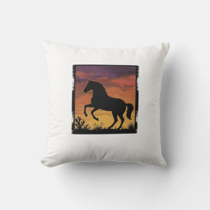 Vintage-Sonnenuntergang-Pferdesilhouette Western-G Kissen