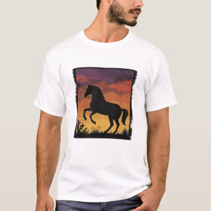 Vintage-Sonnenuntergang-Pferdesilhouette Western-G T-Shirt