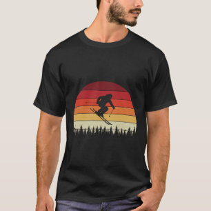 Vintage-Sonnenuntergang-Skifahren-Skifahrer-Winter T-Shirt