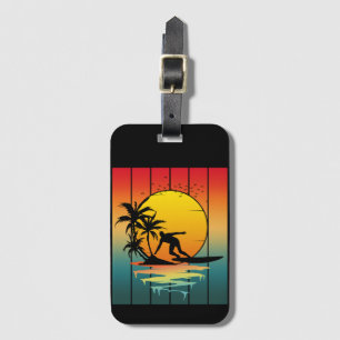 Vintage-Sonnenuntergang-Surfen-Surfer-Ozean-Welle Gepäckanhänger