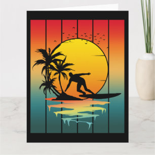 Vintage Sonnenuntergang Surfen Surfer Ozean Welle Karte