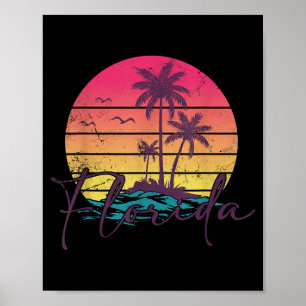 Vintage-Sonnenuntergang Tropischer Sommerurlaub Fl Poster