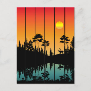 Vintage-Sonnenuntergang-Wald-Sonnenaufgang-Landsch Postkarte